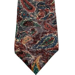 Je Suis 100% Silk Tie Abstract‎ Paisley Pattern Burgundy Green Vintage Retro